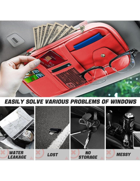 Organizador de Visera de Coche BELOMI Rojo con Múltiples Bolsillos