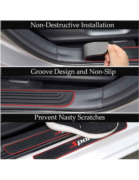 4 Protectores de Umbral de Puerta DWARFOO para Coche Negro