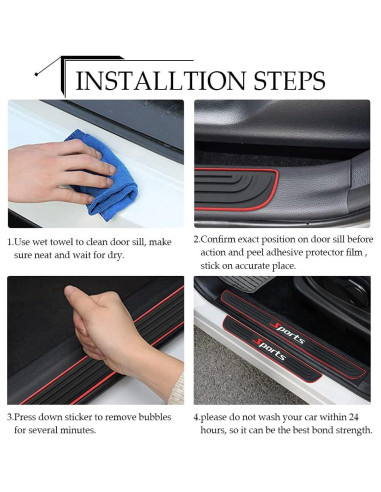 4 Protectores de Umbral de Puerta DWARFOO para Coche Negro