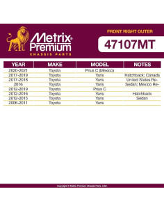 Extremo de Barra de Dirección Metrix Toyota Yaris Prius C 2
