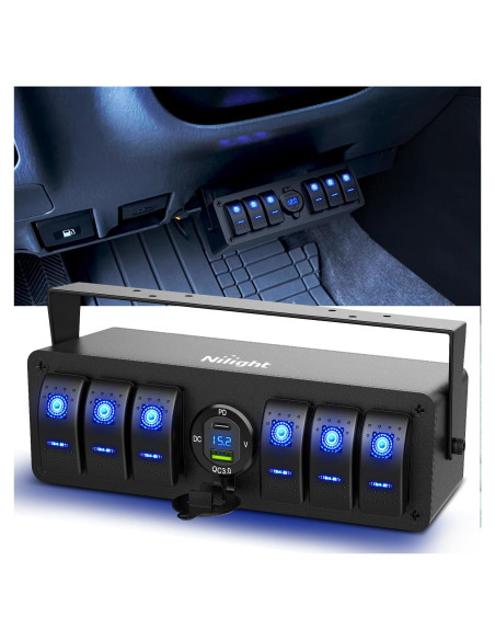 Caja de Interruptores Nilight 6 Gang 12V con Cargador USB