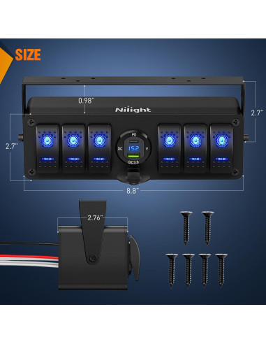 Caja de Interruptores Nilight 6 Gang 12V con Cargador USB