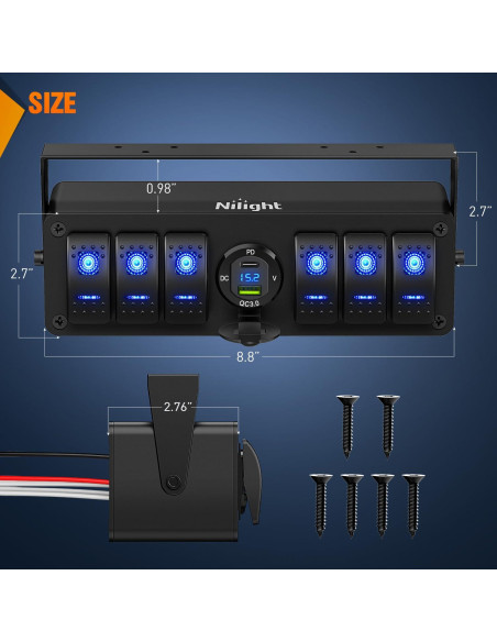 Caja de Interruptores Nilight 6 Gang 12V con Cargador USB
