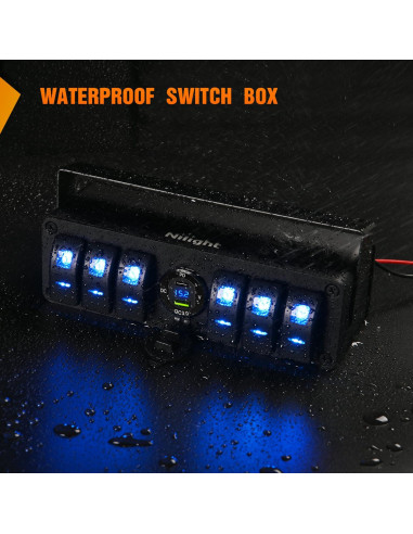 Caja de Interruptores Nilight 6 Gang 12V con Cargador USB