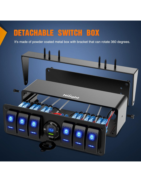 Caja de Interruptores Nilight 6 Gang 12V con Cargador USB