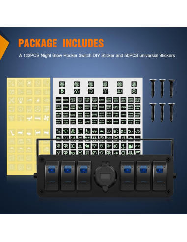 Caja de Interruptores Nilight 6 Gang 12V con Cargador USB