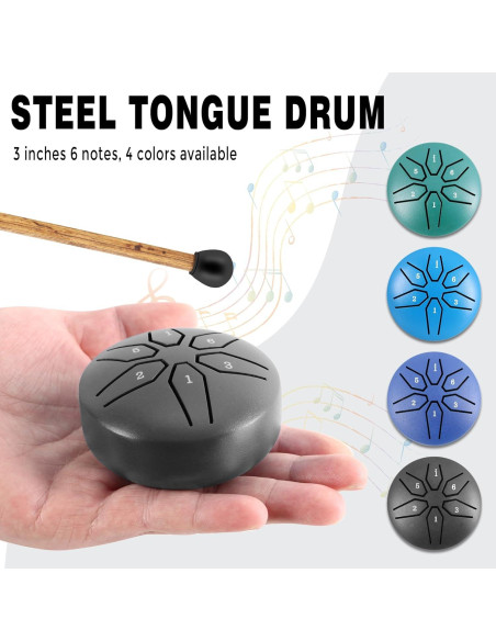 Tambor de Acero Mini EASTROCK 3" 6 Notas Clave C Negro