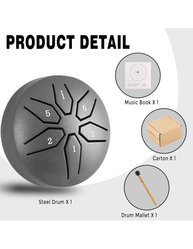 Tambor de Acero Mini EASTROCK 3" 6 Notas Clave C Negro