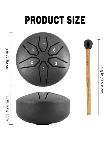 Tambor de Acero Mini EASTROCK 3" 6 Notas Clave C Negro