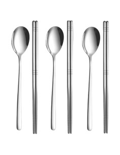 Juego de Palillos y Cucharas Kucensi Acero Inoxidable 3 Piezas