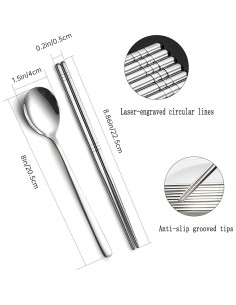 Juego de Palillos y Cucharas Kucensi Acero Inoxidable 3 Piezas 2