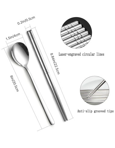 Juego de Palillos y Cucharas Kucensi Acero Inoxidable 3 Piezas