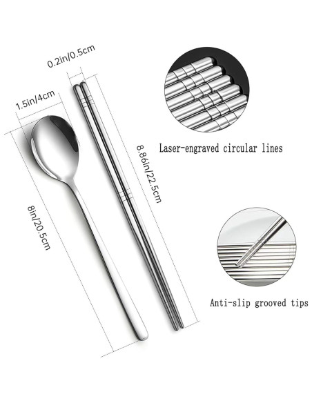Juego de Palillos y Cucharas Kucensi Acero Inoxidable 3 Piezas
