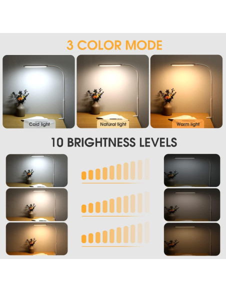 Lámpara de Escritorio LED Voncerus con Abrazadera, 3 Modos