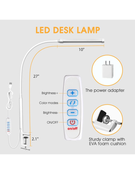 Lámpara de Escritorio LED Voncerus con Abrazadera, 3 Modos