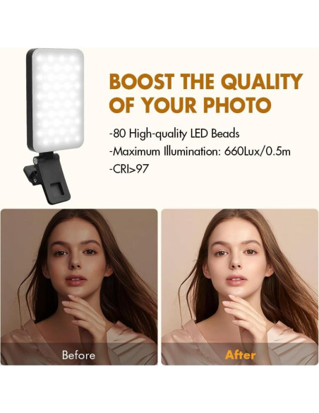 Luz Selfie LED Recargable PIDINUK con 5 Modos de Iluminación