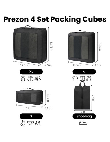 Set de Cubos de Compresión Prezon 4/6/8 Piezas para Viajes