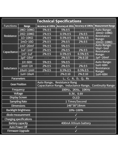 Medidor LCR ZOYI ZT-MD1 10KHz 0.5% Precisión Digital