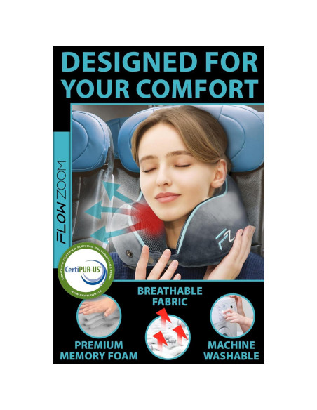 Almohada de Viaje Ergonomica FLOWZOOM COMFY L Gris