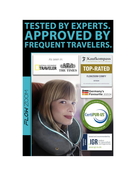 Almohada de Viaje Ergonomica FLOWZOOM COMFY L Gris