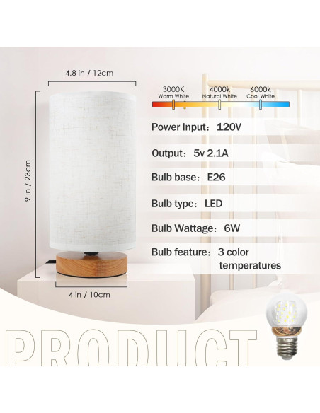 Lámpara de Mesita de Noche SEENSINY CT01 Regulable 3 Temperaturas
