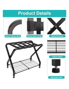 Soporte de Equipaje Plegable Negro 2 Niveles Acero 68.18 kg 2