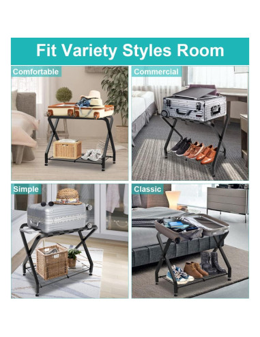 Soporte de Equipaje Plegable Negro 2 Niveles Acero 68.18 kg