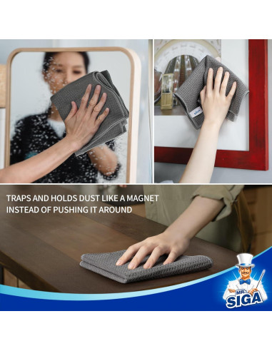 Paños de Limpieza MR.SIGA Microfibra Reutilizables 32x32cm Gris
