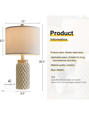 Lámpara de Mesa Cerámica Beige USumkky 52 cm Set de 2