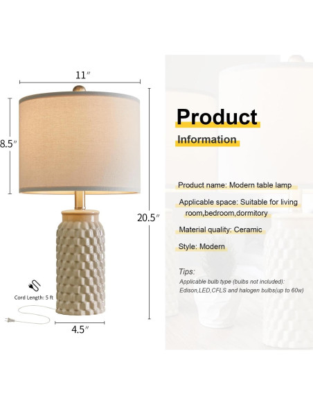 Lámpara de Mesa Cerámica Beige USumkky 52 cm Set de 2