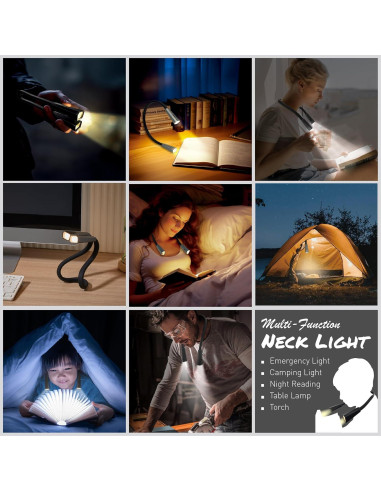Luz de lectura recargable LED para el cuello RADIXIUM, 4 niveles de brillo