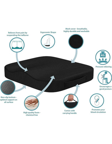 Cojín de Asiento Portátil Cozy BoSpin Espuma Viscoelástica Negro