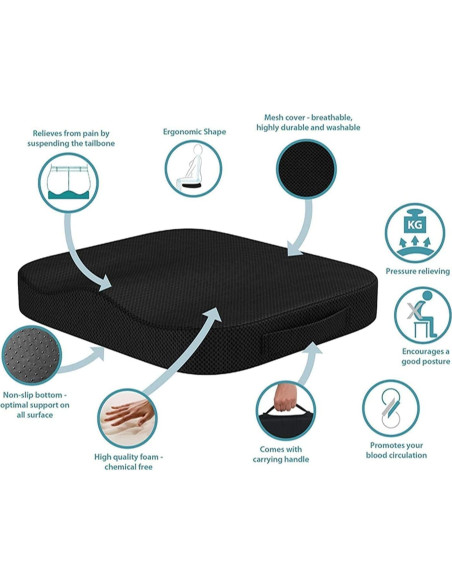 Cojín de Asiento Portátil Cozy BoSpin Espuma Viscoelástica Negro