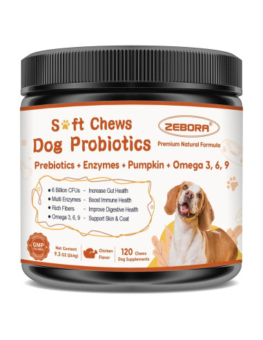 Probioticos para Perros ZEBORA 120 Masticables Salud Digestiva