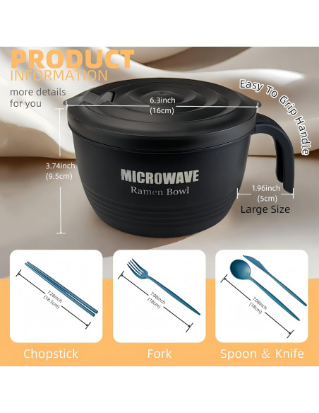 Tazón de Ramen Grande Layron 1.27 L Microondas Negro