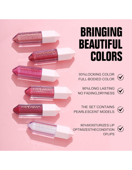 Set de 6 Brillos de Labios BANGFENG - Mate y Perlescente