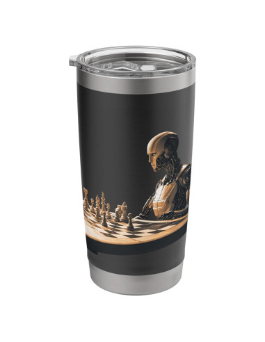 Taza Aislada de Acero Inoxidable 20 oz Robot Ajedrez Futurista