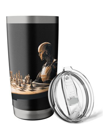 Taza Aislada de Acero Inoxidable 20 oz Robot Ajedrez Futurista