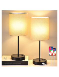 Juego de 2 Lámparas de Mesa Táctiles Beige con USB y AC