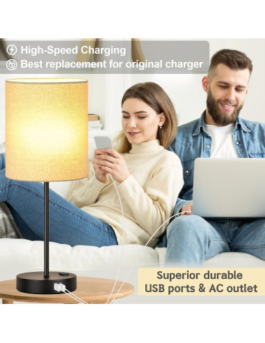 Juego de 2 Lámparas de Mesa Táctiles Beige con USB y AC