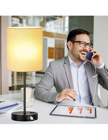 Juego de 2 Lámparas de Mesa Táctiles Beige con USB y AC