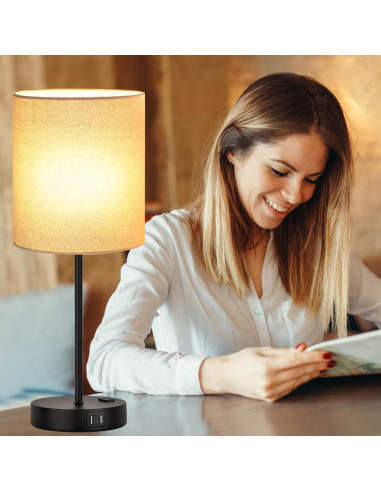 Juego de 2 Lámparas de Mesa Táctiles Beige con USB y AC