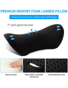 Cojín Lumbar FOUSUPDT Espuma Viscoelástica Negro 49.5x25.1cm 2