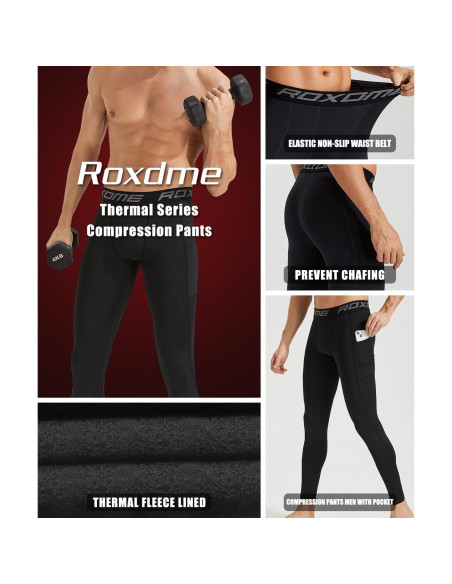 Pantalones Térmicos de Compresión Roxdme para Hombre - Forro Polar