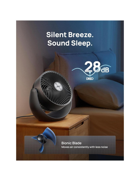 Ventilador de Mesa Dreo DR-HAF007 Negro, 30.48cm, 3 Velocidades, Silencioso 28dB
