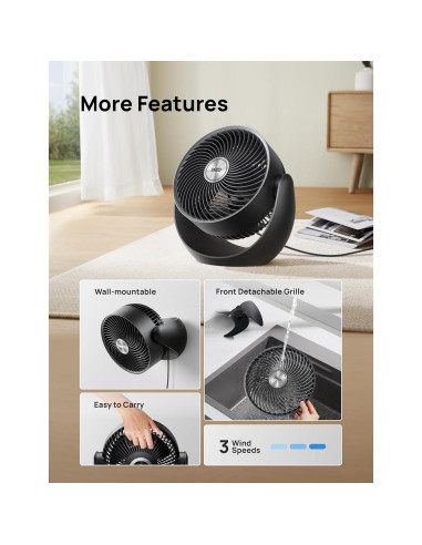 Ventilador de Mesa Dreo DR-HAF007 Negro, 30.48cm, 3 Velocidades, Silencioso 28dB