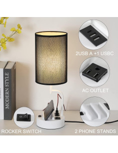 Lámpara de Mesa Dreamholder con 3 Puertos USB y Toma de Corriente 2
