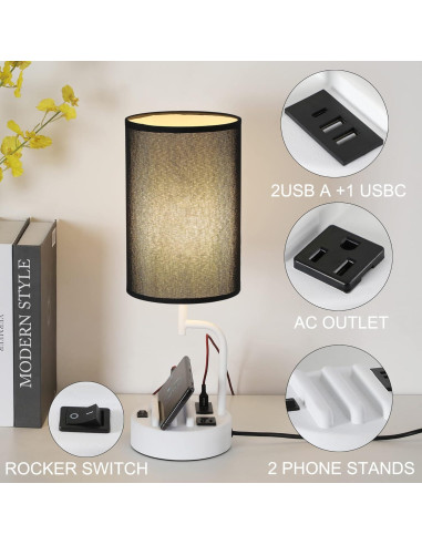 Lámpara de Mesa Dreamholder con 3 Puertos USB y Toma de Corriente