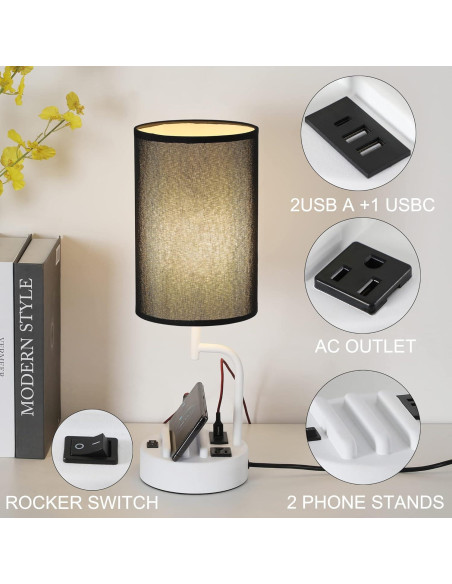 Lámpara de Mesa Dreamholder con 3 Puertos USB y Toma de Corriente