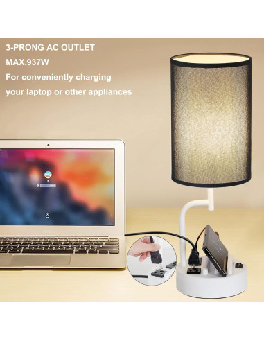Lámpara de Mesa Dreamholder con 3 Puertos USB y Toma de Corriente